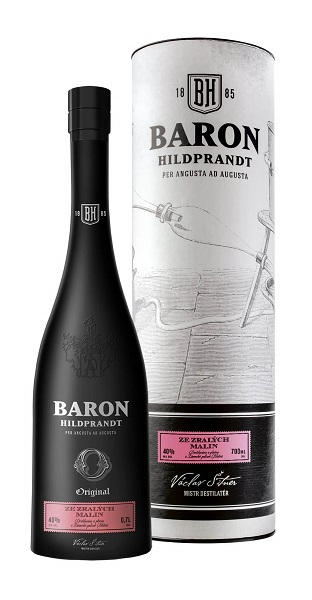 detail Baron Hildprandt ze zralých malin v dárkové tubě 40% 0,7l