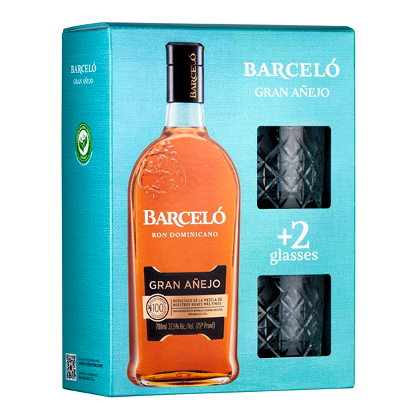 detail Rum Ron Barcelo Gran Anejo + 2 skleničky 37,5% 0,7l /Dom. rep./