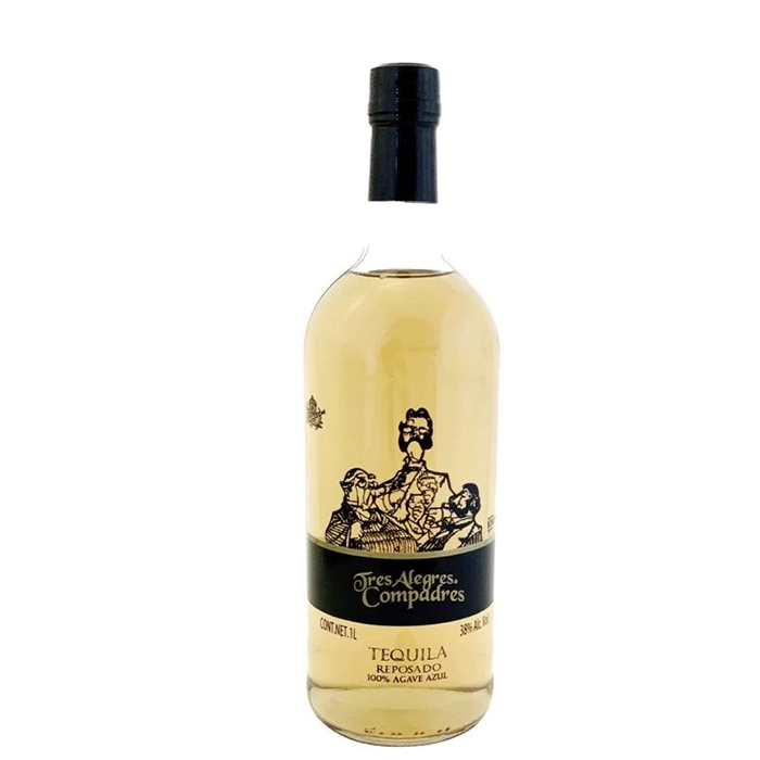 detail Tequila Tres Alegres Compadres Reposado 38% 1l