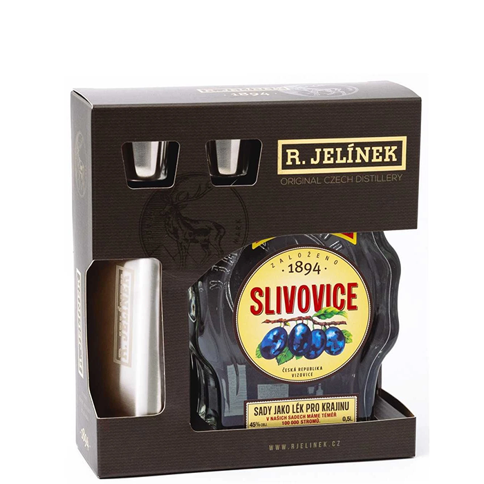 detail Slivovice budík 45%0,5l + butylka /Jelínek/