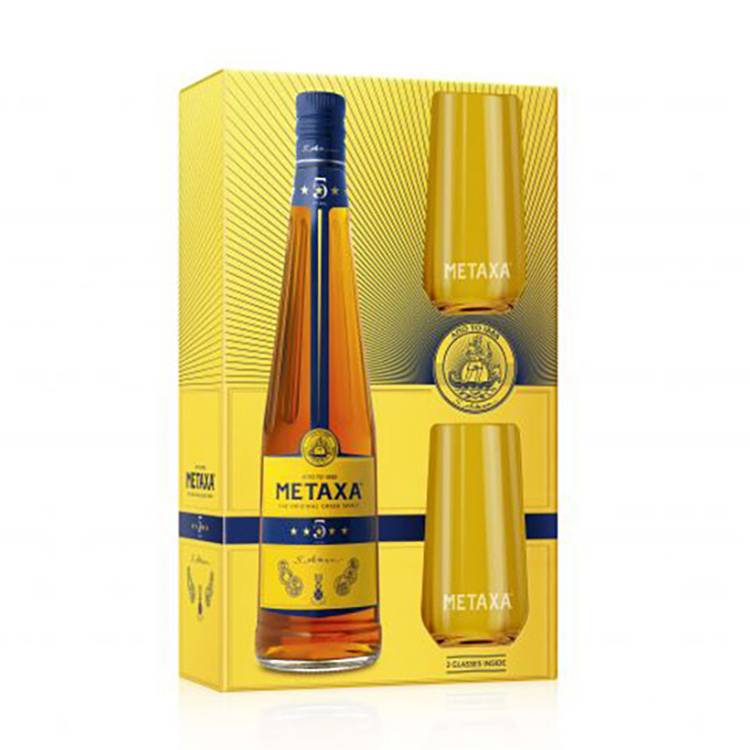 detail Metaxa 5* 38% 0,7l + 2 skleničky