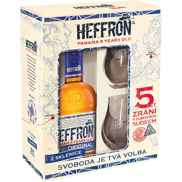 detail Rum Heffron Originál 38% 0,5l + 2 skleničky