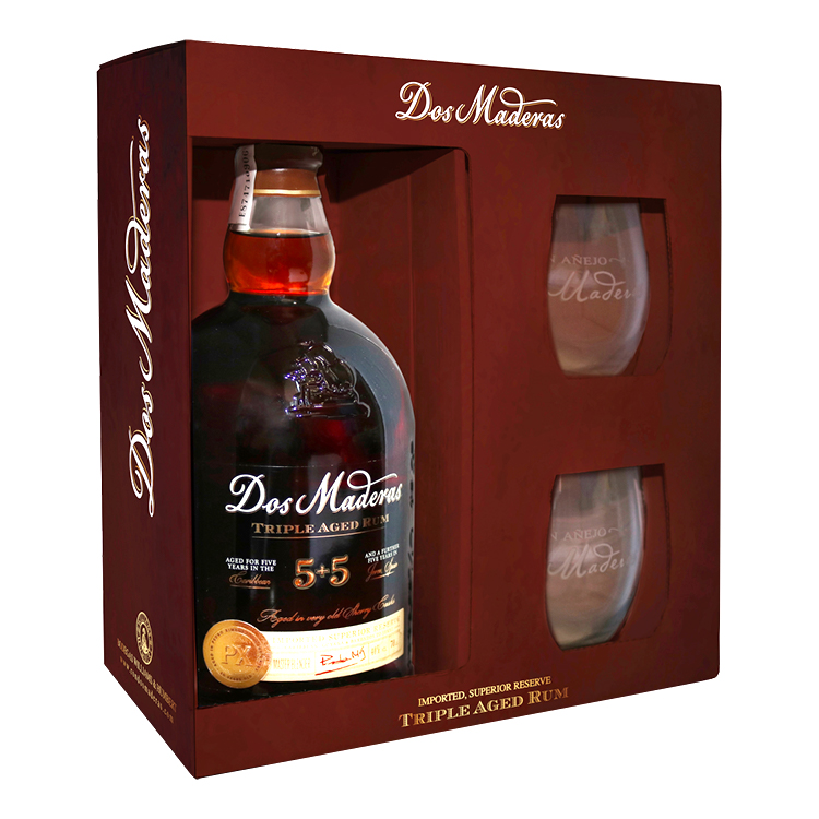 detail Rum Ron Dos Maderas 5+5 40% 0,7l + 2 skleničky